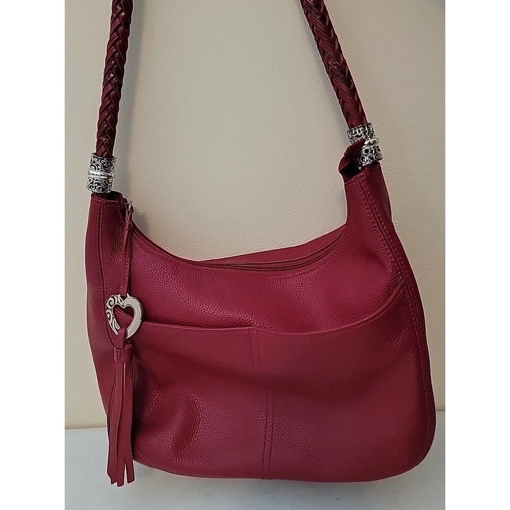 BRIGHTON Barbados Hobo Metallic Wine Pebbled Leather Zip Top Chic Tassel Hangtag